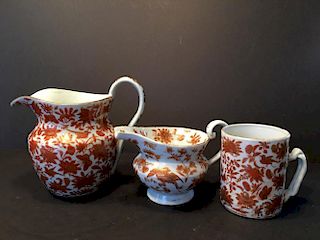 ANTIQUE Chinese Sacred Birds and Butterfly Large Pitchers and Mug, Ca 1810. Largest one 7" high