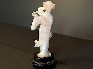 OLD Chinese Pink Quartz Guanyin,  figure itself is 5 1/2" high
