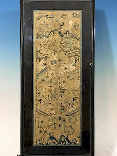 ANTIQUE Chinese Embroidery Panel in Frame, late 19th century. 23" x 10" wide
