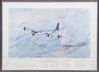 ENOLA GAY PRINT SIGNED BY PILOT AND MEMBERS OF THE