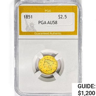 1851 $2.50 Gold Quarter Eagle PGA AU58 
