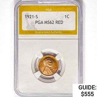 1921-S Wheat Cent PGA MS62 RED