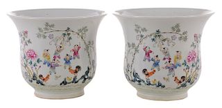 Pair Chinese Famille Rose Porcelain Jardinieres