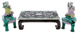 Chinese Porcelain Miniature Table With Two Frog Figures