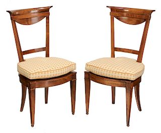 Pair Biedermeier Fruitwood Caned Side Chairs