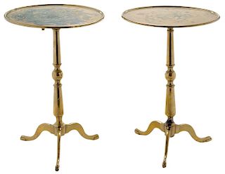 Pair Brass Tilt Top Tripod Candlestands