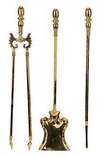 Set of Three Brass Fireplace Tools