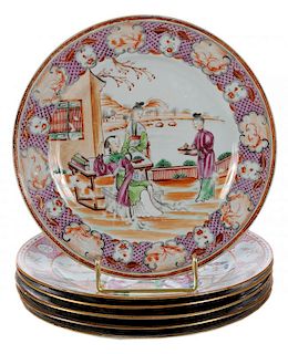Set of Six Chinese Export Porcelain Mandarin Plates
