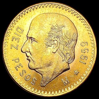 1959 Mexico .2411oz Gold 10 Pesos UNCIRCULATED