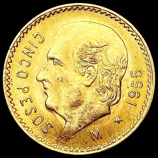 1955 Mexico .1206oz Gold 5 Pesos UNCIRCULATED