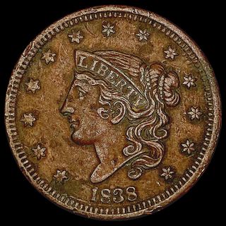 1838 Coronet Head Large Cent CLOSELY UNCIRCULATED