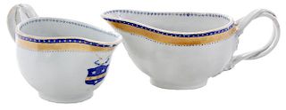 Pair Chinese Export Porcelain Armorial Sauce Boats