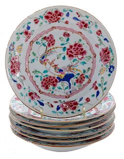 Seven Chinese Export Famille Rose Shallow Bowls