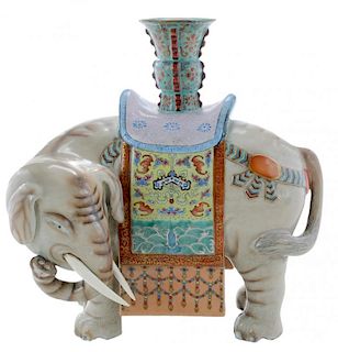 Chinese Export Style Porcelain Elephant Candlestick