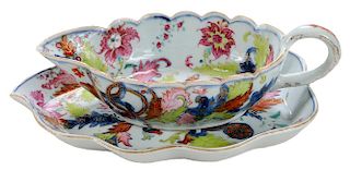Chinese Export Porcelain Sauce Boat and Stand