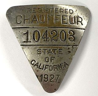 1927 State Of California Registered Chauffeur Triangle Badge