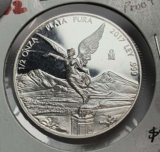Rare 2017 Mexican Libertad Proof 1/2 ozt .999 Silver