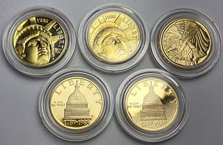 1986-W-1989-W U.S. Gold $5 Proof Commemorative (5-coins)