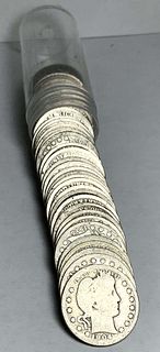 Roll (40-coins) Barber Quarters 90% Silver With Dates Nice