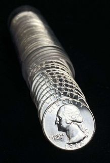Roll (40-coins) 1964 Washington 90% Silver Quarters BU