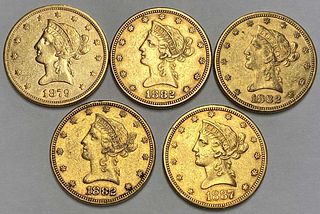 Last Minute! 1879-1887-S Gold $10 Liberty Head Almost Mint (5-coins)