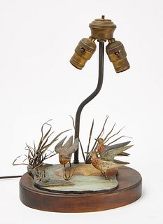 Lamp with Carved Shore Birds on Base