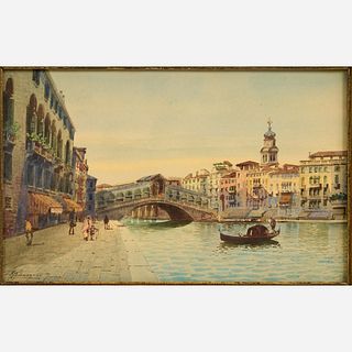Andrea Biondetti (1851-1946) Watercolor of Rialto Bridge