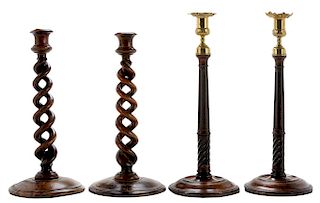 Two Pairs Turned Wood Candlesticks