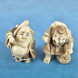 Two Antique Japanese Carved Figurines
