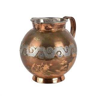 Vintage Taxco Copper and Sterling Water Pitcher