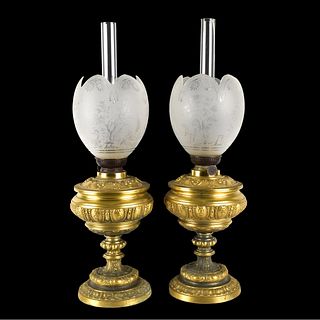 Pair of Victorian Brass Oil Lamps