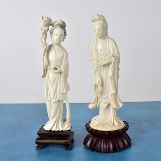 Two Carved Lady Figurines