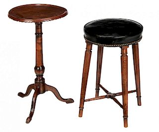 Regency Mahogany and Leather Footstool with a Dished Top Candle Stand