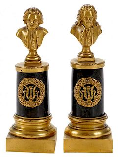 Pair Gilt Metal Miniature Busts of Composers