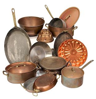 Thirteen Assorted Copper Pots and Pans