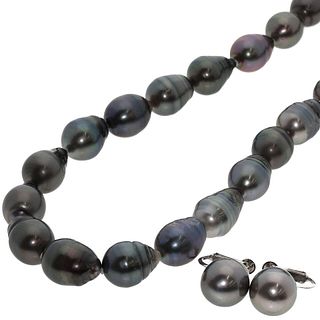 BLACK BUTTERFLY BAROQUE PEARL PEARL EARRING SET NECKLACE