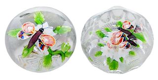 Two Baccarat Butterfly and Clematis Paperweights