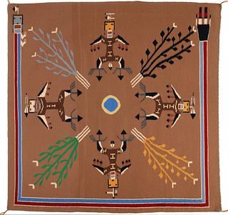 Ca. 1950 Navajo Thunder God Sand Painting Rug RARE