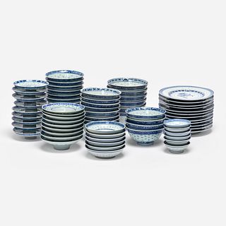 Collection of Chinese Blue and White Rice Grain Porcelain