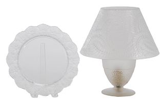 Lalique Feuillages Lamp, Shade and Plate