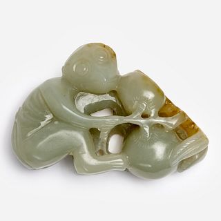 Chinese Mottled Celadon Jade Monkey and Peach Group