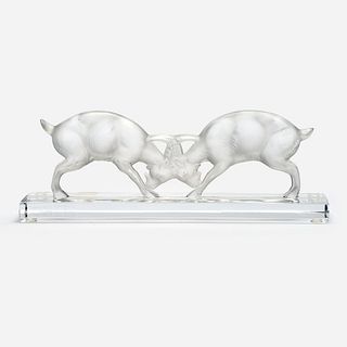  Lalique "Deux Chevres" Frosted Glass Sculpture