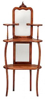 Victorian Style Stained Birch Mirrored Etagere