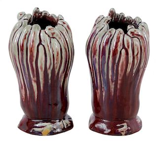 Pair French Art Deco Sang De Boeuf Flambe Vases