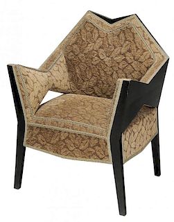 Czech Cubist Style Ebonized Upholstered Arm Chair