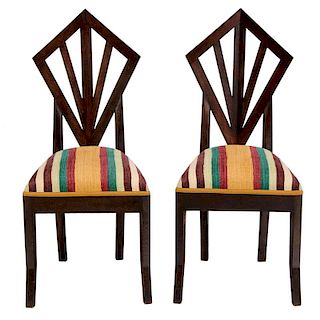 Pair Czech Cubist Style Oak Side Chairs