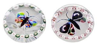 Two Baccarat Garlanded Butterfly Paperweights
