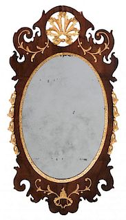 George III Mahogany and Parcel Gilt Oval Mirror
