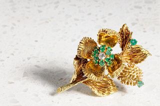 Tiffany & Co. 18kt. Emerald & Diamond Brooch