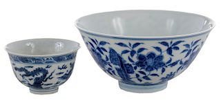 Two Blue and White Porcelain Bowls